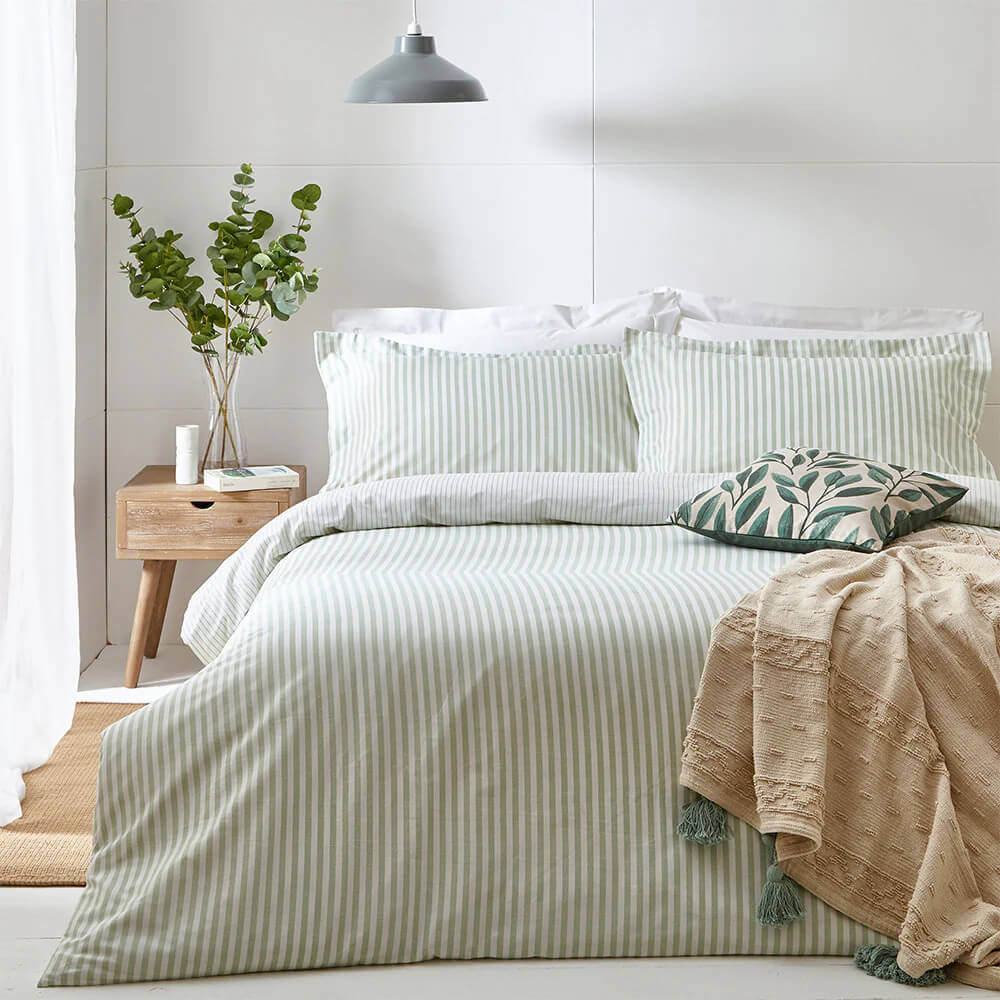 Yard Hebden Melange Eucalyptus Stripe Duvet Cover Set